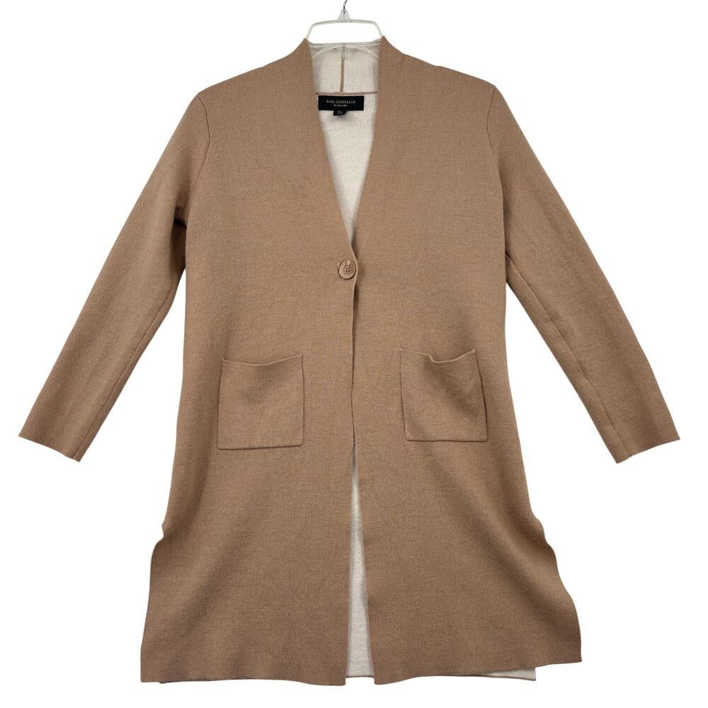 Paul Costelloe Black Label Cardigan Sweater‎ Size L Tan Wool Blend Single Button